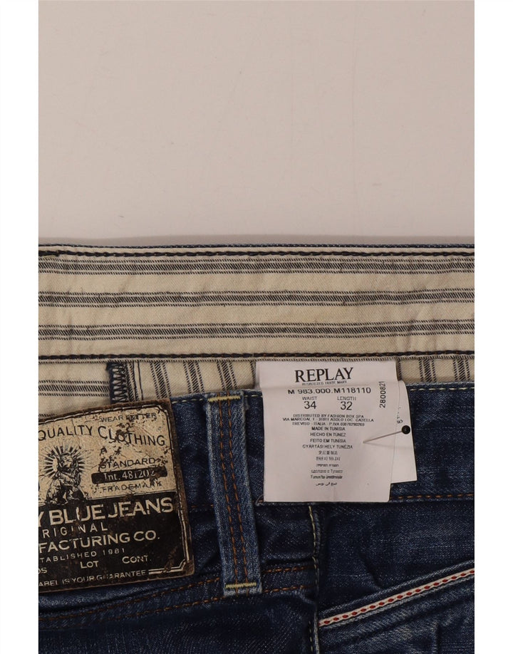 Replay Herre Straight Jeans W34 L32 Blå Bomuld