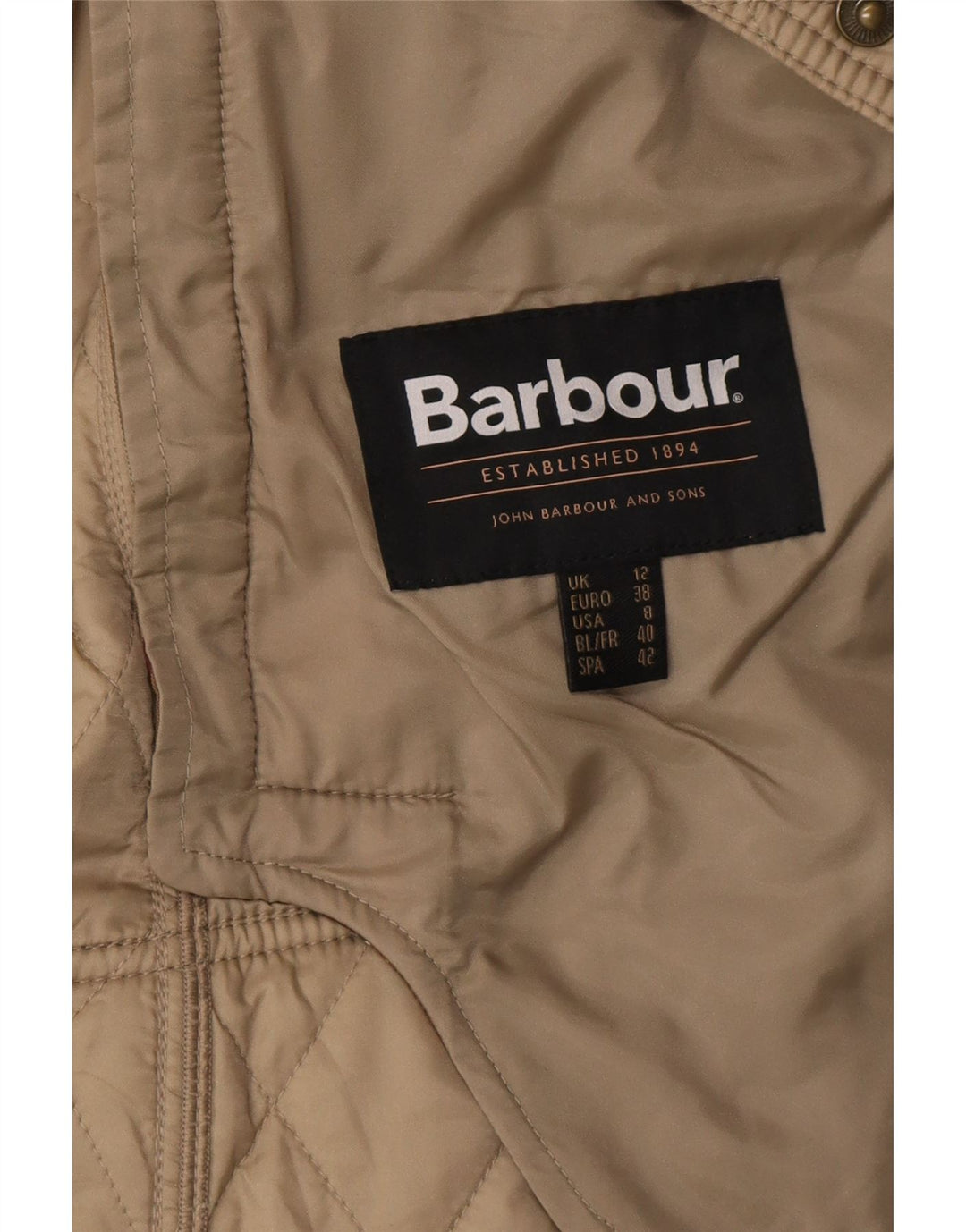 Barbour Quiltet jakke til kvinder UK 12 Medium Beige Polyamid
