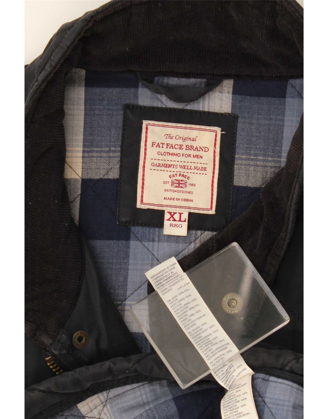 Fat Face Herre Quiltet Jakke UK 42 XL Navy Blue Bomuld