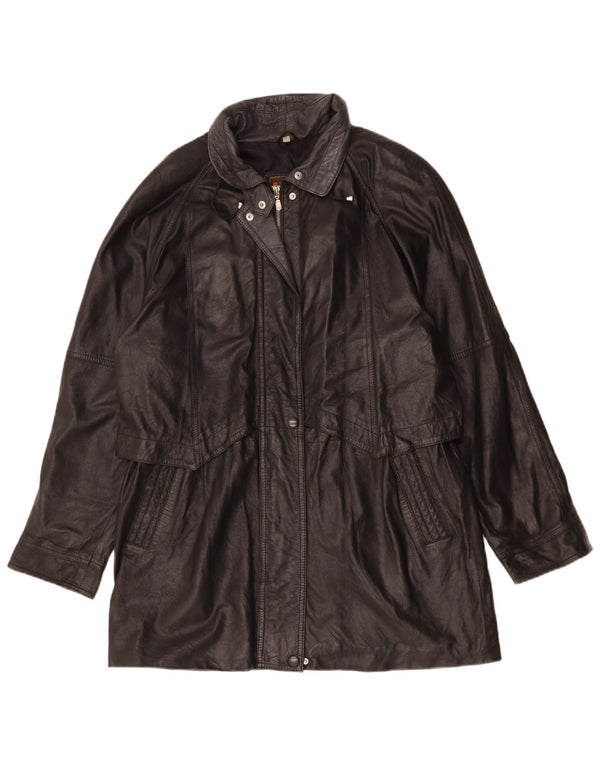 Vintage kvinders oversize læderfrakke UK 16 Large Black