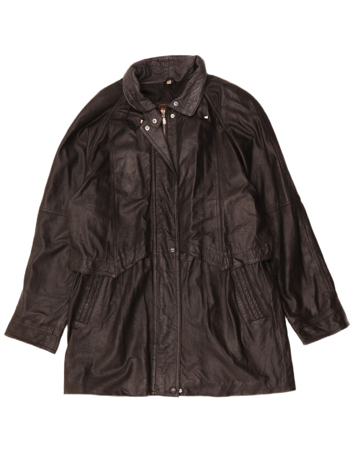 Vintage kvinders oversize læderfrakke UK 16 Large Black