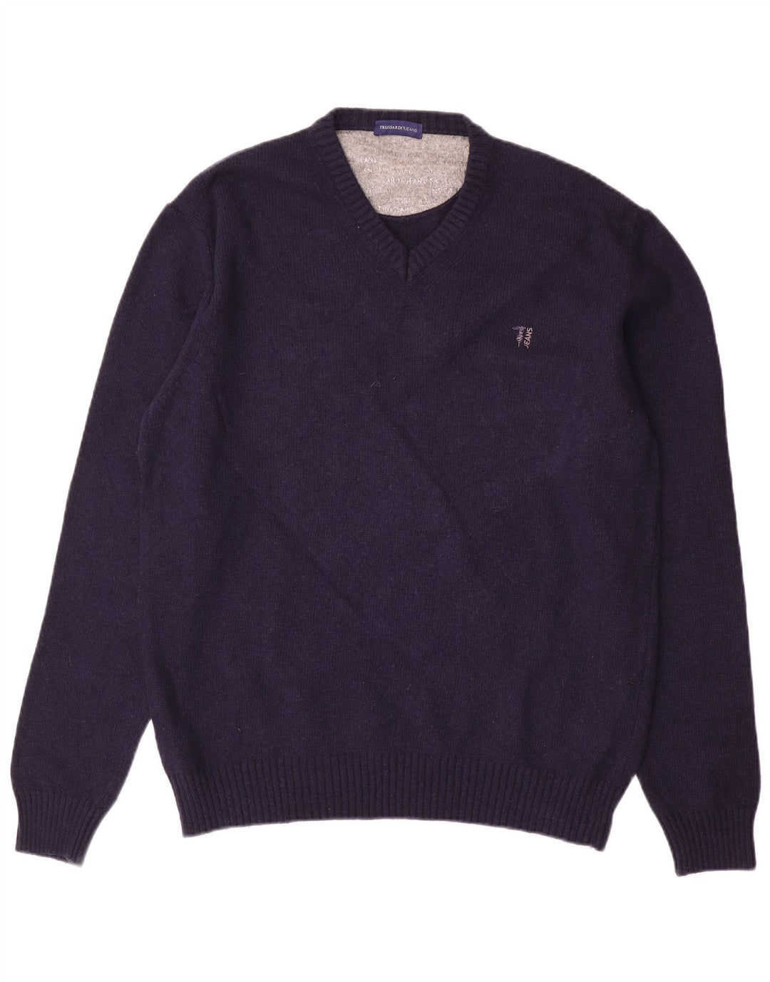 Trussardi Jeans Herre V-hals sweater Stor marineblå uld