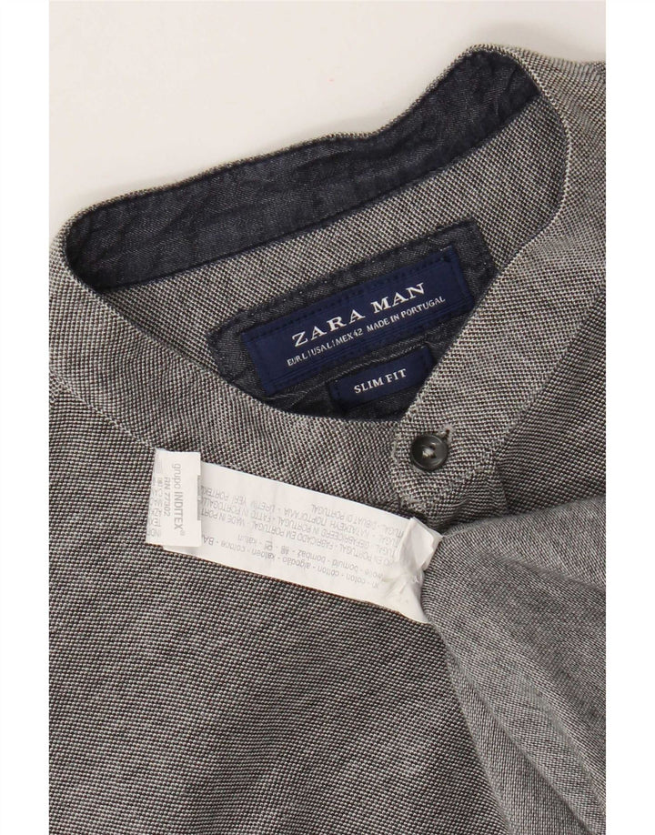 Zara Herre Slim Fit Skjorte Stor Grå Bomuld
