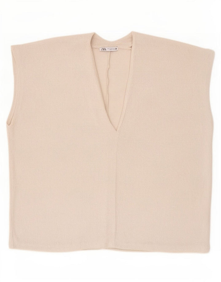 Zara Dame Oversized Bluse Top UK 14 Medium Beige Viscose