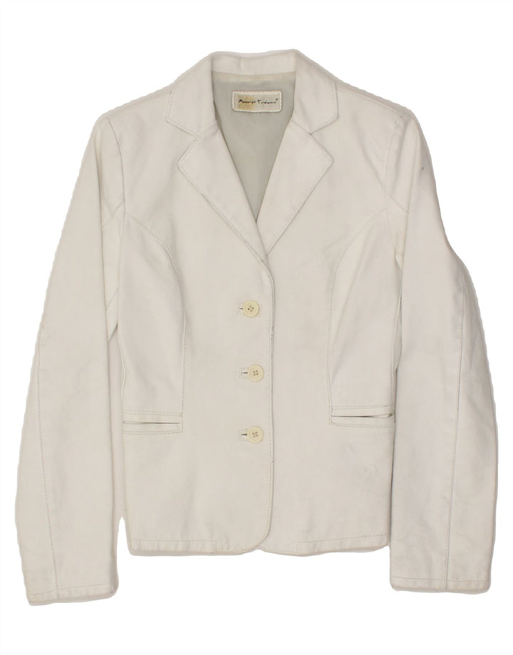 VINTAGE Womens 3 Button Leather Blazer Jacket UK 8 Small White Leather Vintage Vintage and Second-Hand Vintage from Messina Hembry 