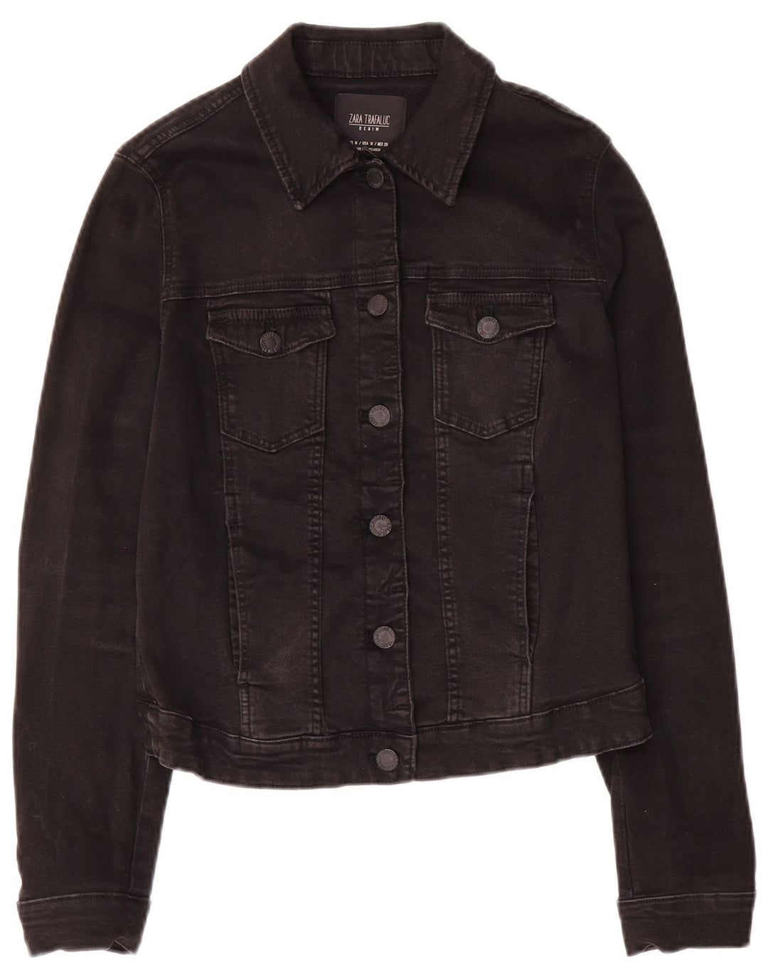 Zara Dame Trafaluc Crop Denimjakke UK 12 Medium Sort Bomuld