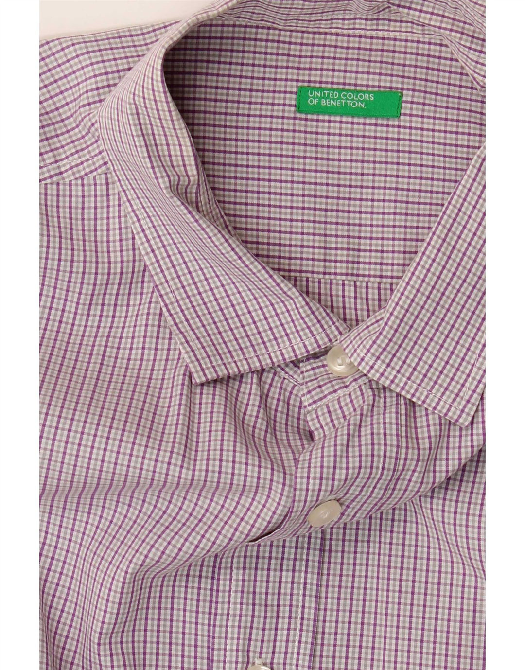 Benetton Kortærmet Herreskjorte Stor lilla Gingham