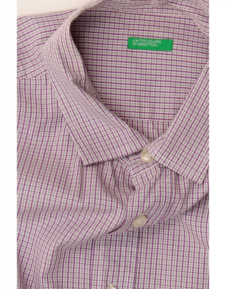 Benetton Kortærmet Herreskjorte Stor lilla Gingham
