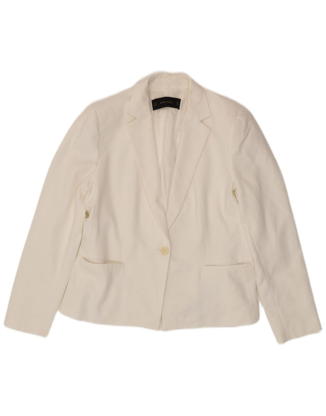 ZARA blazerjakke med 1 knap til kvinder UK 18 XL Hvid polyester