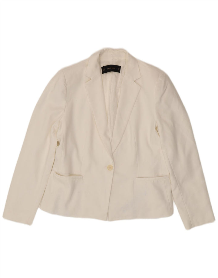 ZARA blazerjakke med 1 knap til kvinder UK 18 XL Hvid polyester