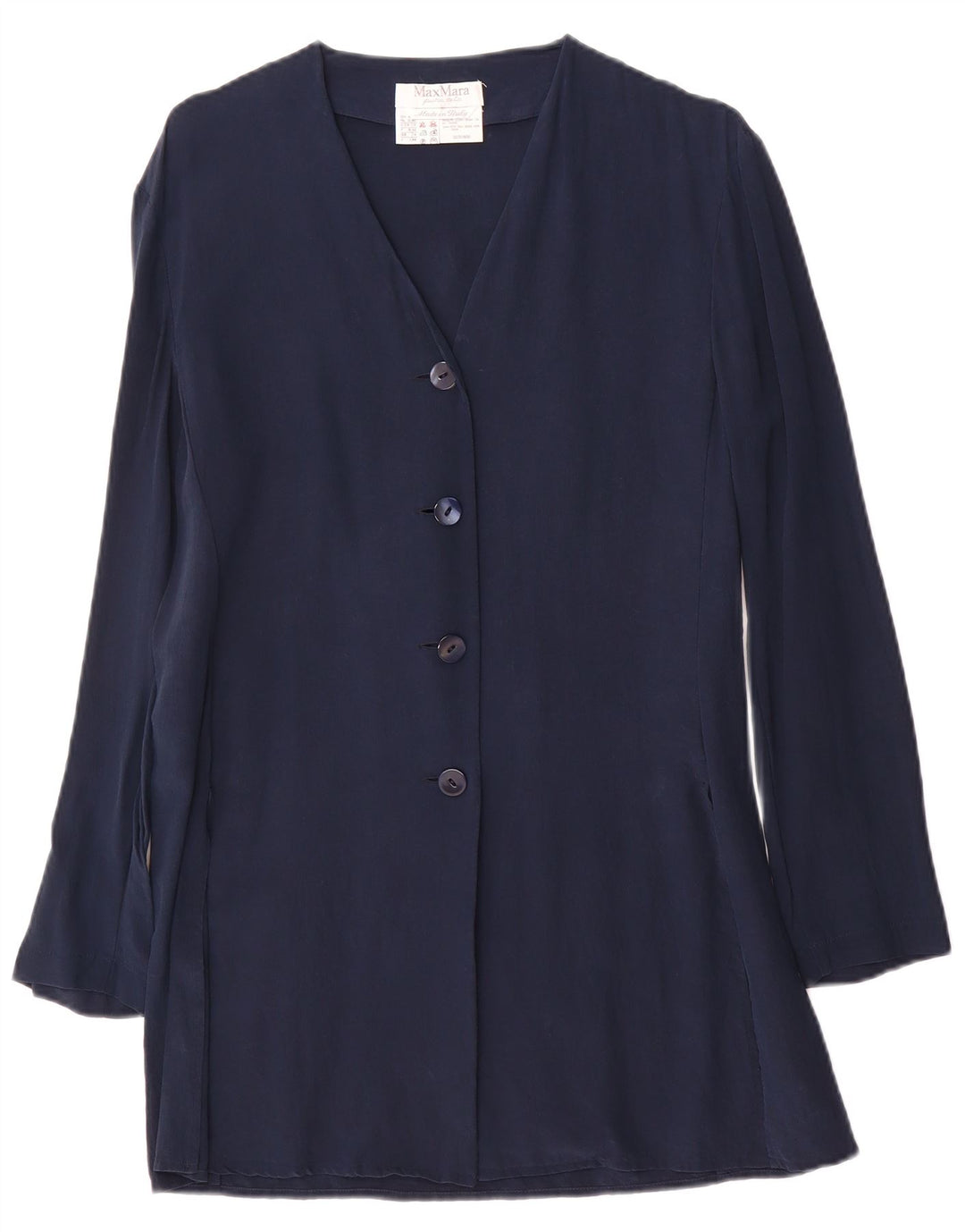 Max Mara Dame 4 Button Blazer Jacket UK 14 Medium Navy Blue Silke