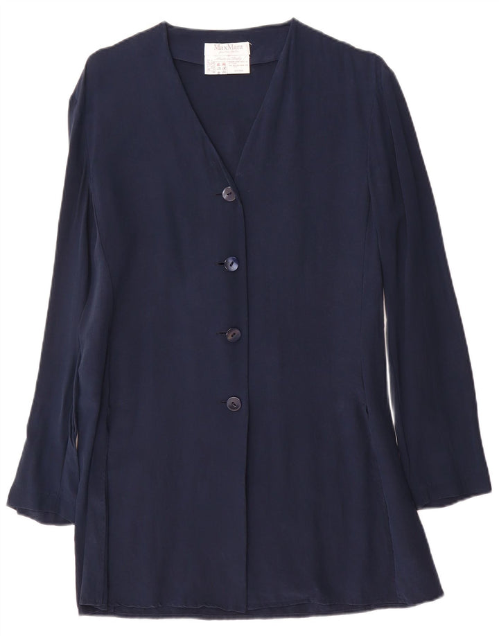 Max Mara Dame 4 Button Blazer Jacket UK 14 Medium Navy Blue Silke