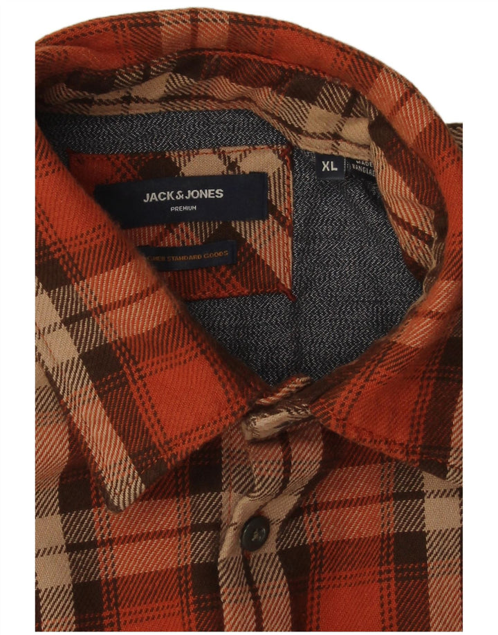 Jack & Jones herre flannelskjorte XL orange ternet bomuld