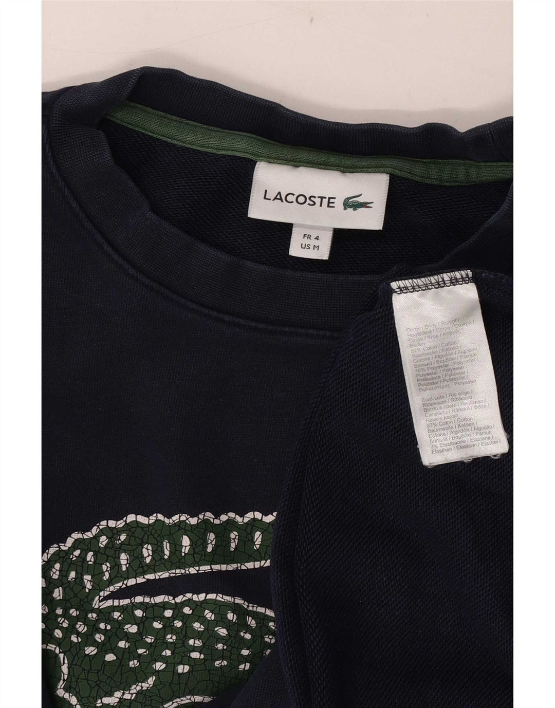 Lacoste Herre grafisk sweatshirt jumper størrelse 4 Medium marineblå bomuld