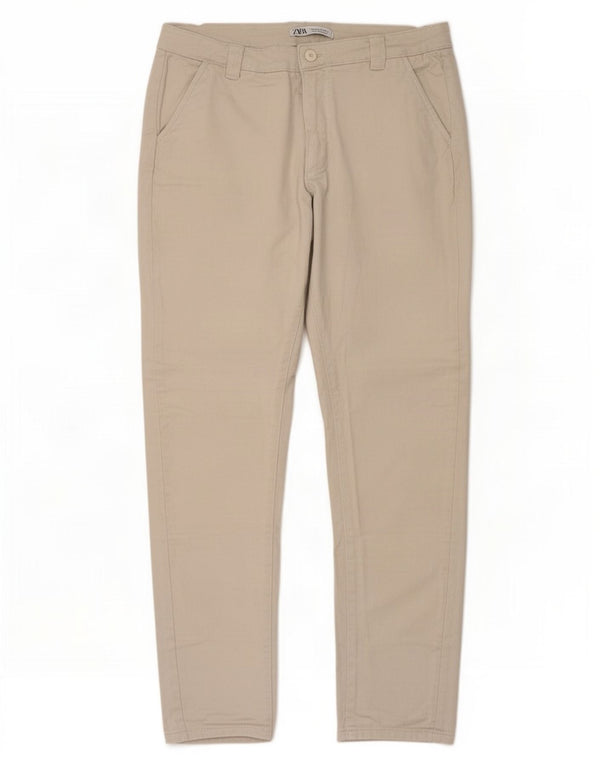 Zara Herre Slim Chino Bukser EU 46 XL W36 L28 Beige Bomuld
