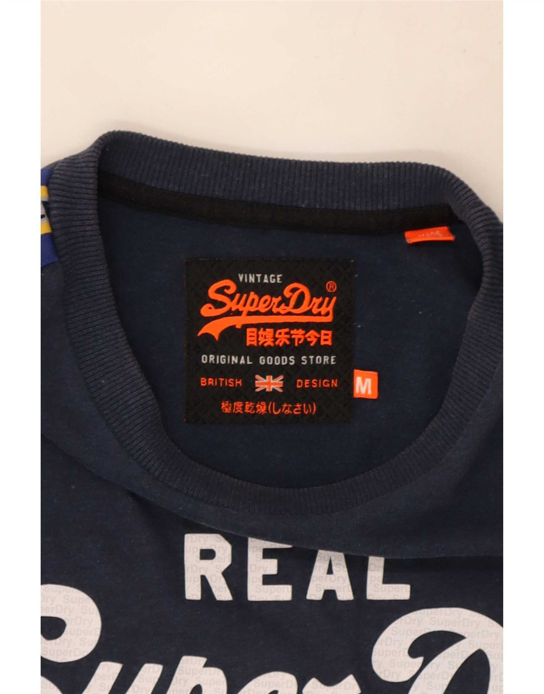 Superdry Grafisk T-shirt til mænd, langærmet, medium marineblå