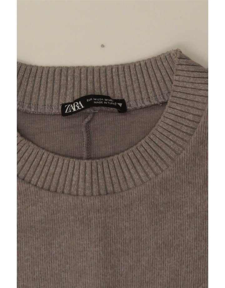 Zara Dame Crop Jumper Sweater UK 14 Medium Grå