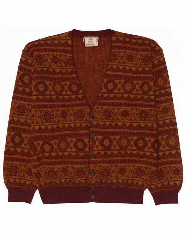 De Pietri Mens Cardigan Sweater XL Brown Geometric