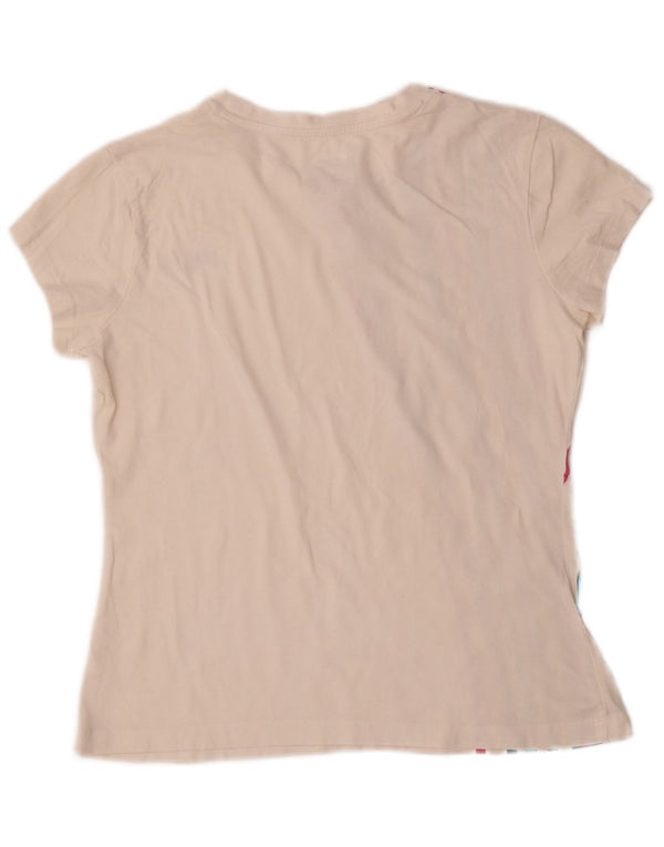 Fila Dame T-Shirt Top UK 14 Stor Off White Stribet Bomuld