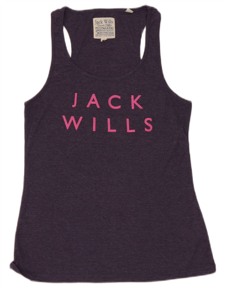 Jack Wills Kvinder Grafisk Vest Top UK 14 Medium Navy Blue Bomuld