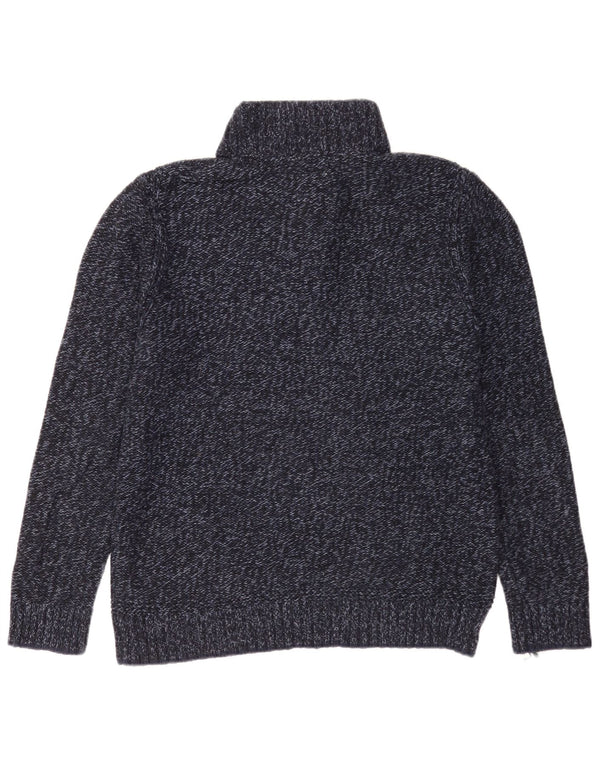 Fedt ansigt Herre Button Neck Jumper Sweater Medium Navy Blue Flecked Bomuld