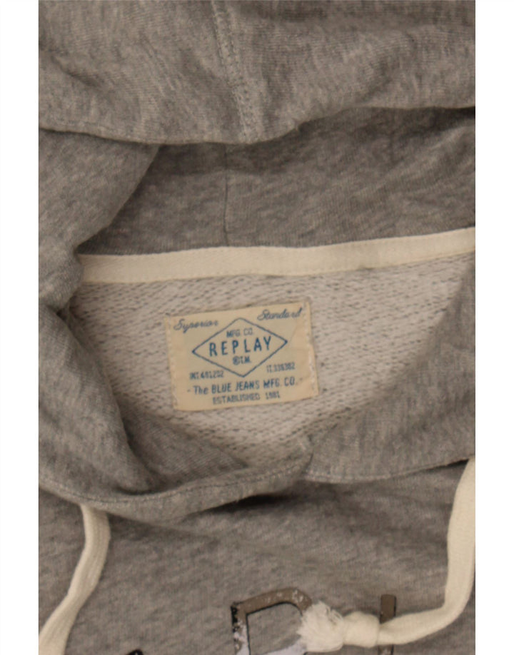 REPLAY Mens Graphic Hoodie Jumper Small Grey Vintage Replay and Second-Hand Replay from Messina Hembry 