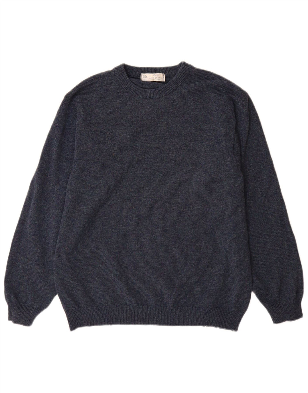 Marks & Spencer Herre sweater med rund hals, mellemblå lammeuld
