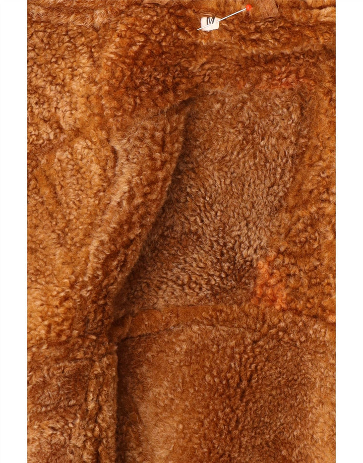 Vintage Dame Shearling Jacket UK 14 Medium Brown Geometric