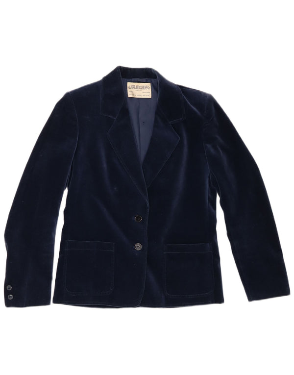 Jaeger Dame 2 Button Velvet Blazer Jacket UK 8 Small Navy Blue Bomuld
