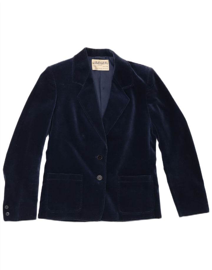 Jaeger Dame 2 Button Velvet Blazer Jacket UK 8 Small Navy Blue Bomuld