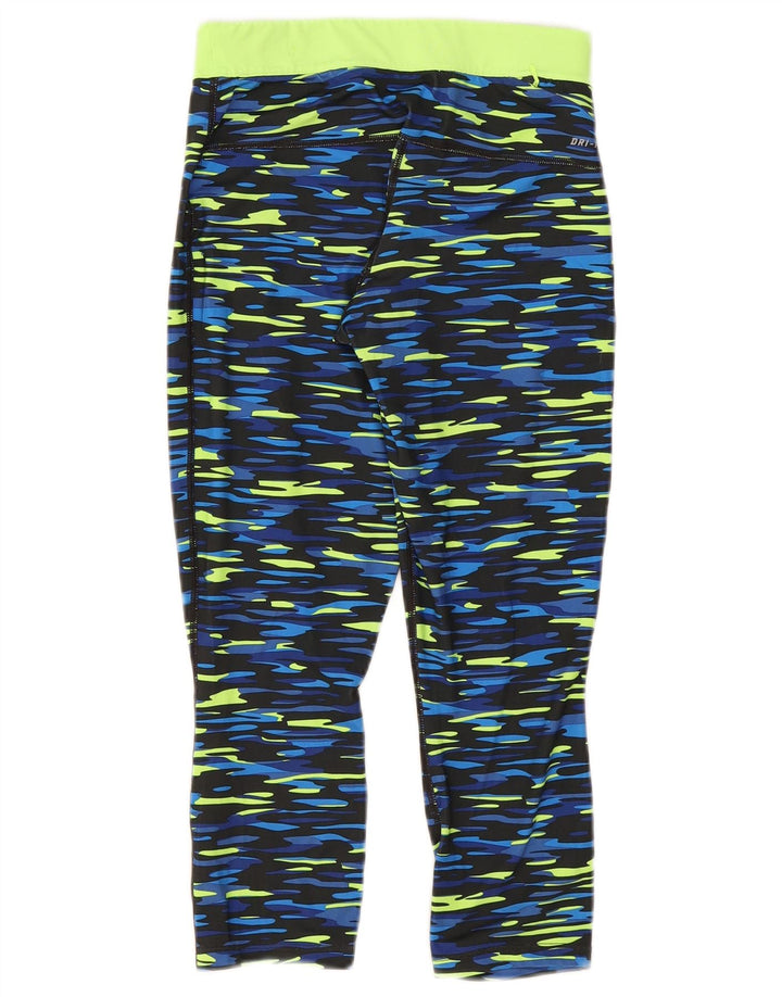 Nike Dame Dri Fit Capri Leggings UK 10 Small Blue Camouflage Polyester