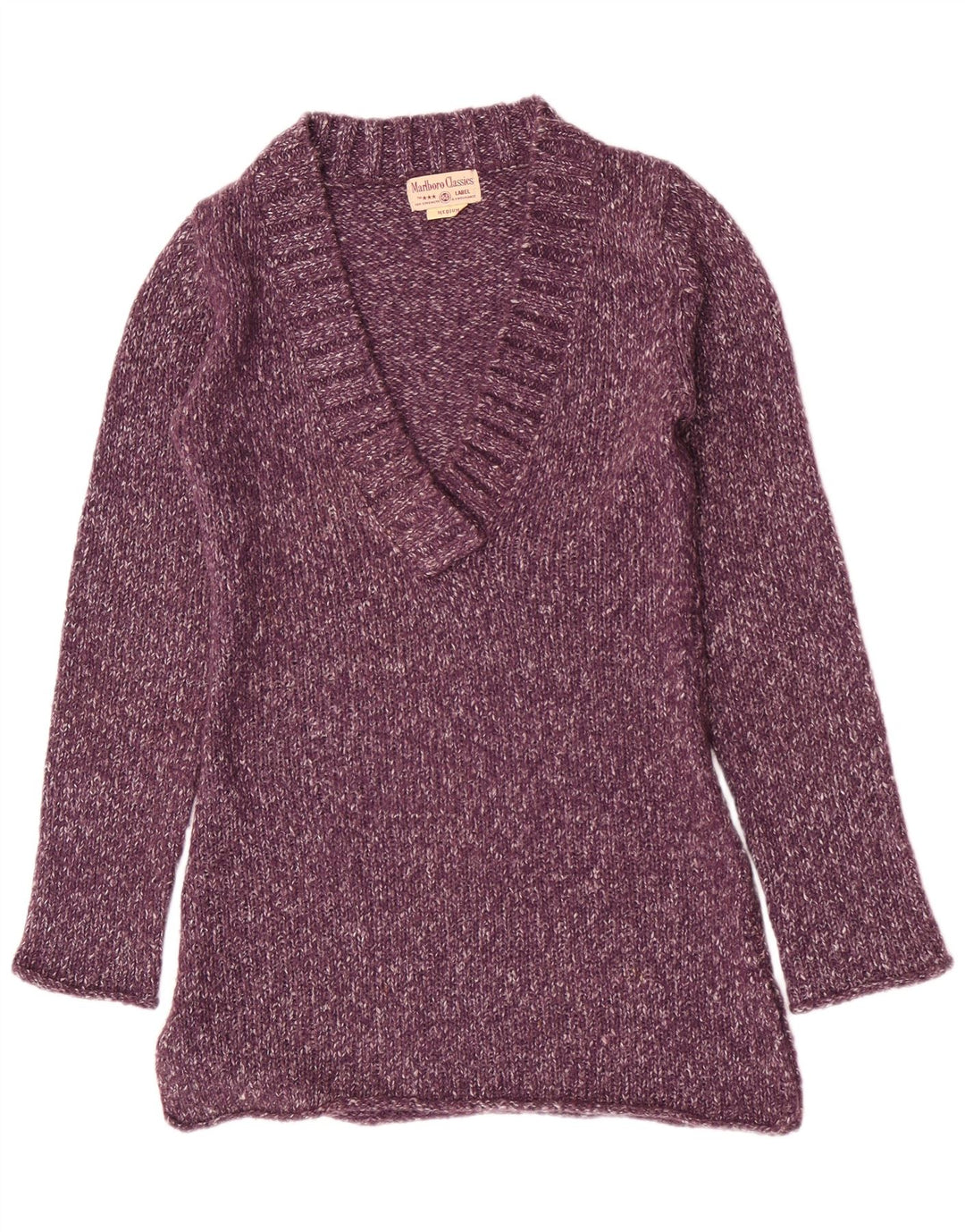 Marlboro Classics Dame V-hals sweater UK 14 Medium Lilla Flecked