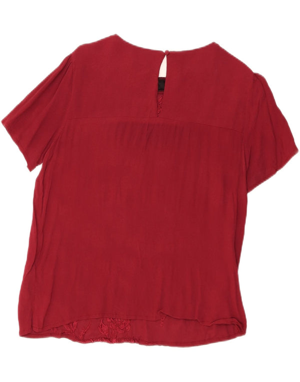 Oasis Womens Crop Bluse Top UK 10 Small Burgundy Floral Viscose