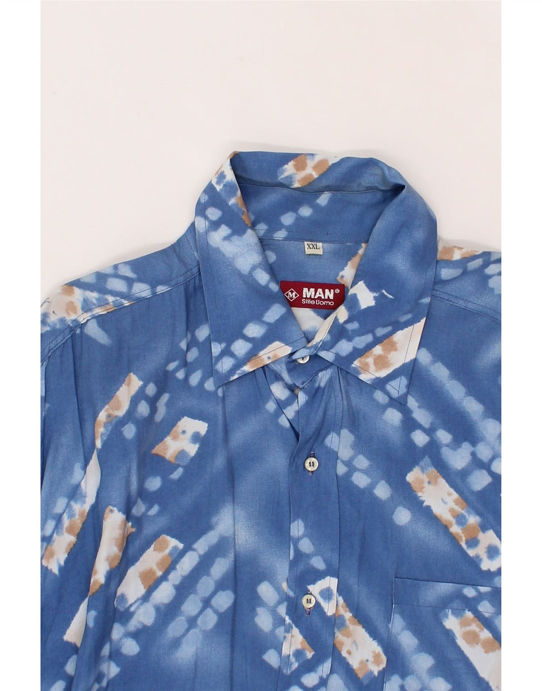 VINTAGE Mens Abstract Pattern Short Sleeve Shirt 2XL Blue Cotton Vintage Vintage and Second-Hand Vintage from Messina Hembry 