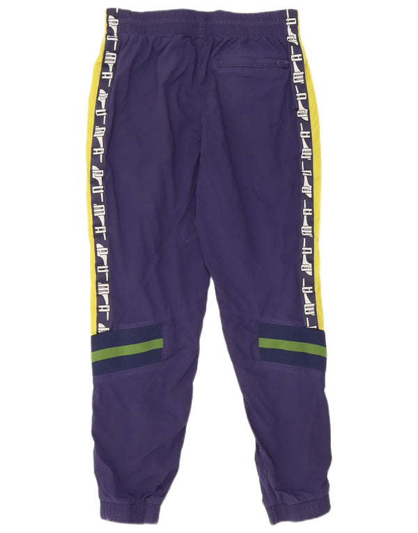 Puma Mens Graphic Tracksuit Trousers Joggers Small Navy Blue Colourblock