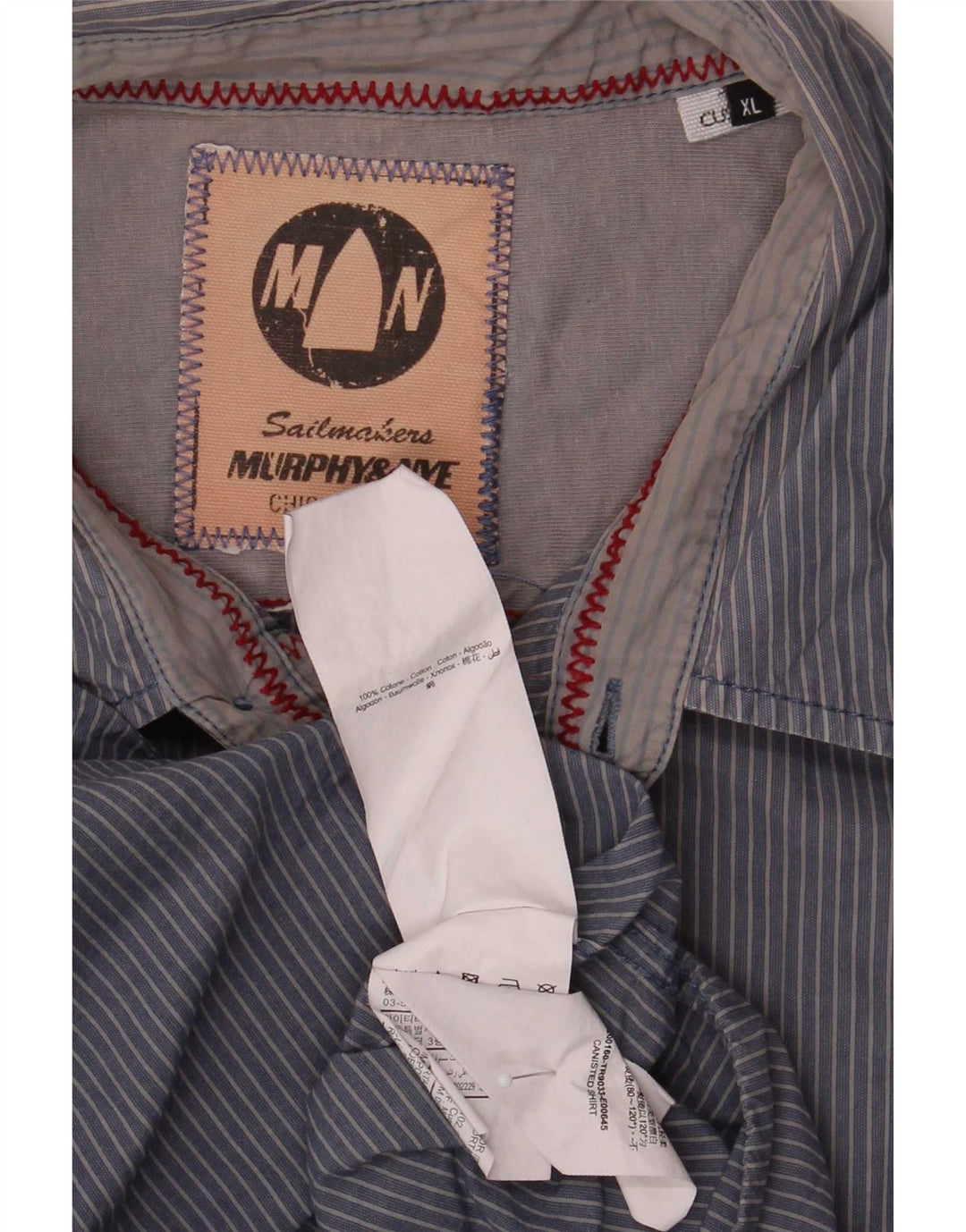 Murphy & Nye Herre Sailmakers Shirt XL Navy Blue Pinstripe Cotton