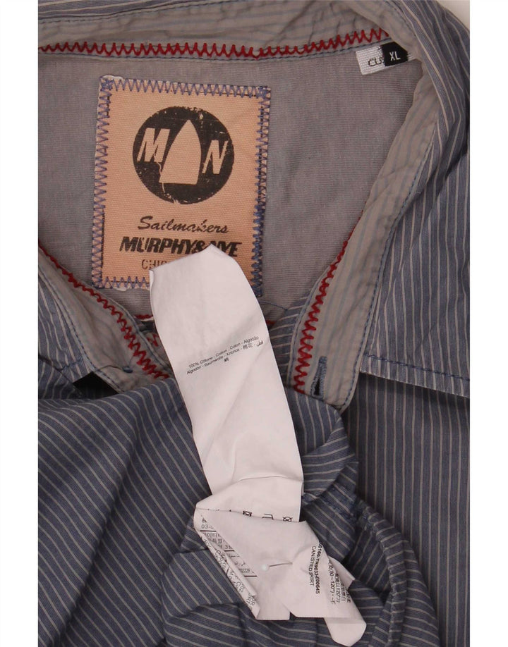 Murphy & Nye Herre Sailmakers Shirt XL Navy Blue Pinstripe Cotton