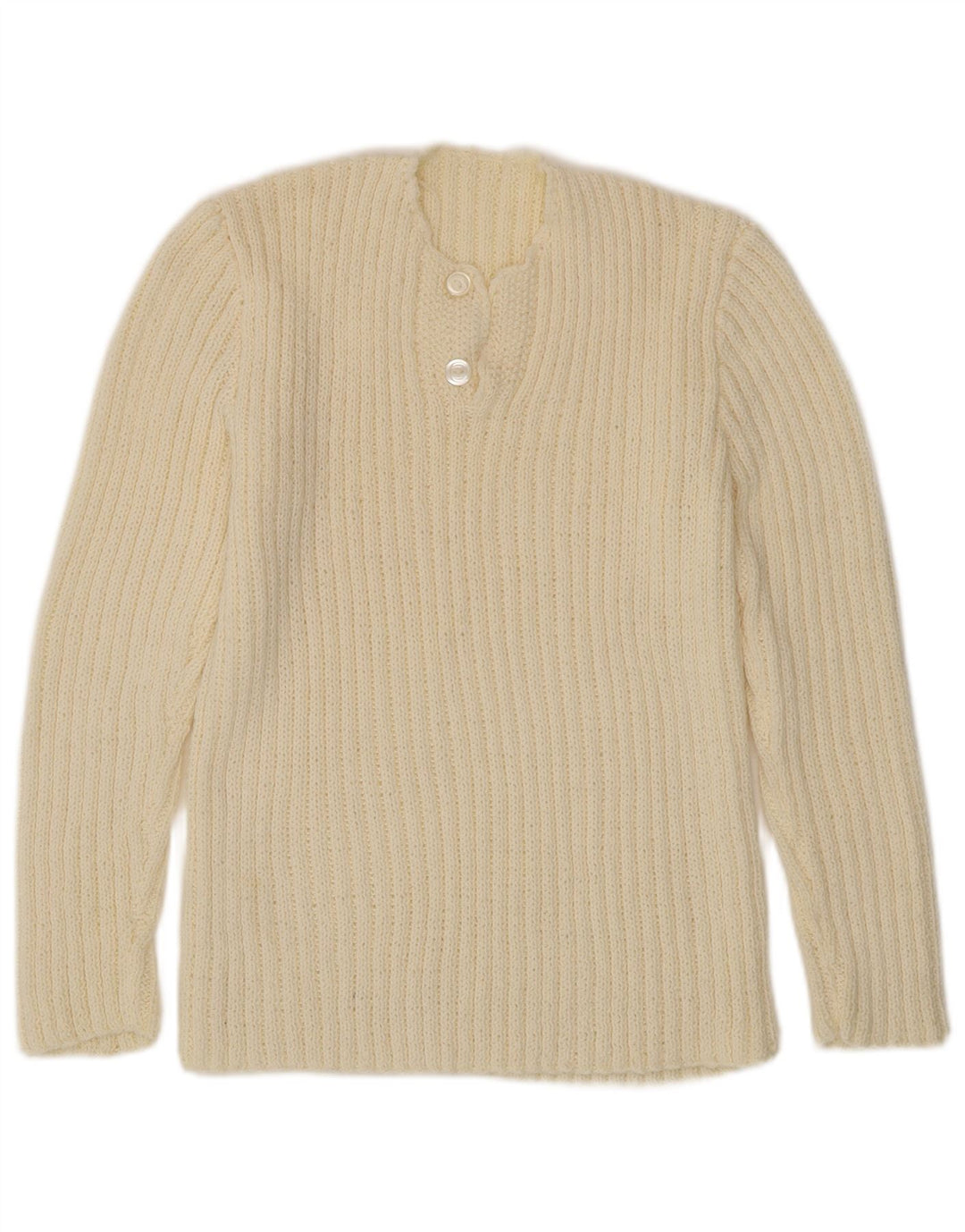 VINTAGE Dame Button Neck Jumper Sweater UK 12 Medium Off White