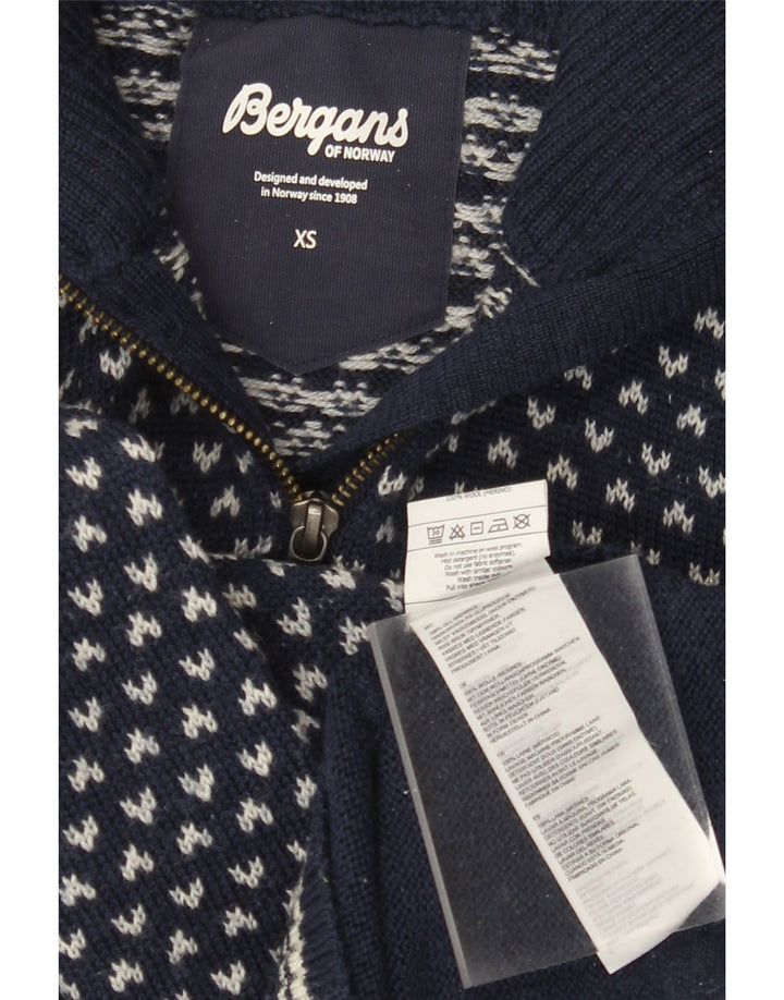 BERGANS Herre Zip Neck Sweater XS Marineblå Geometrisk Uld