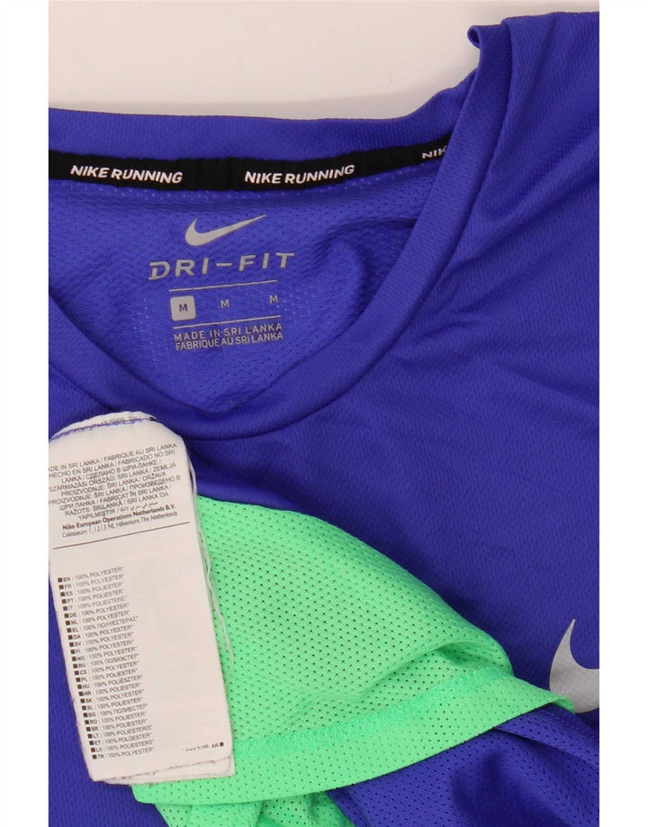 Nike Dame Dri Fit T-Shirt Top UK 14 Medium Blue Colourblock Polyester