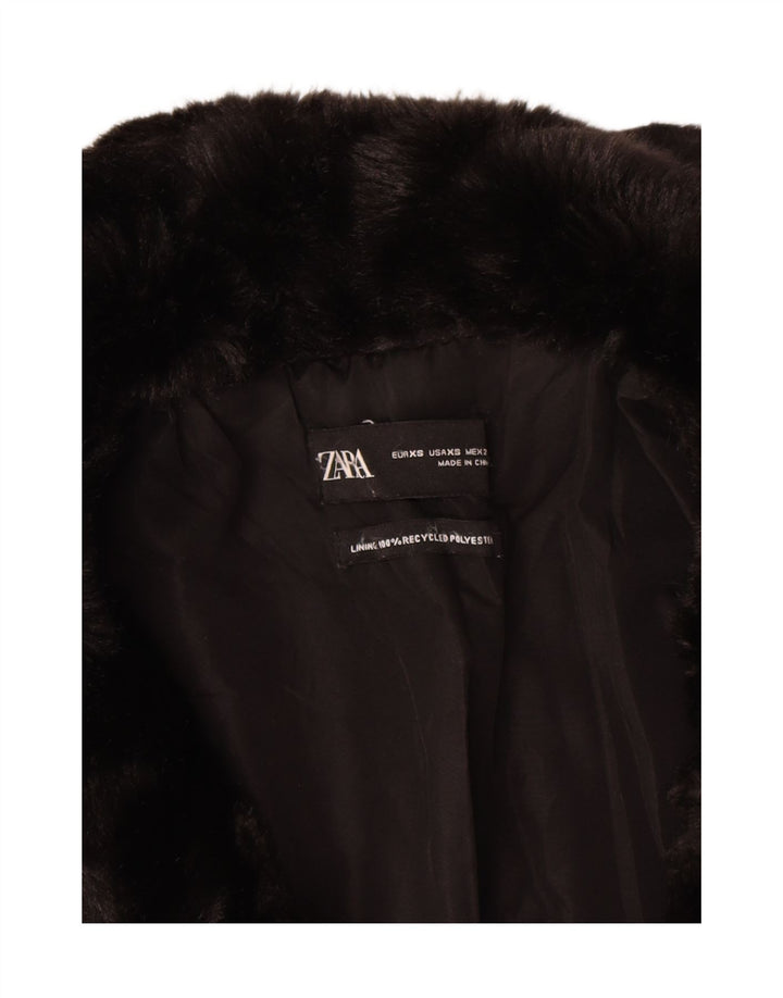 Zara Dame Oversized Faux Fur Overfrakke UK 6 XS Sort Polyester