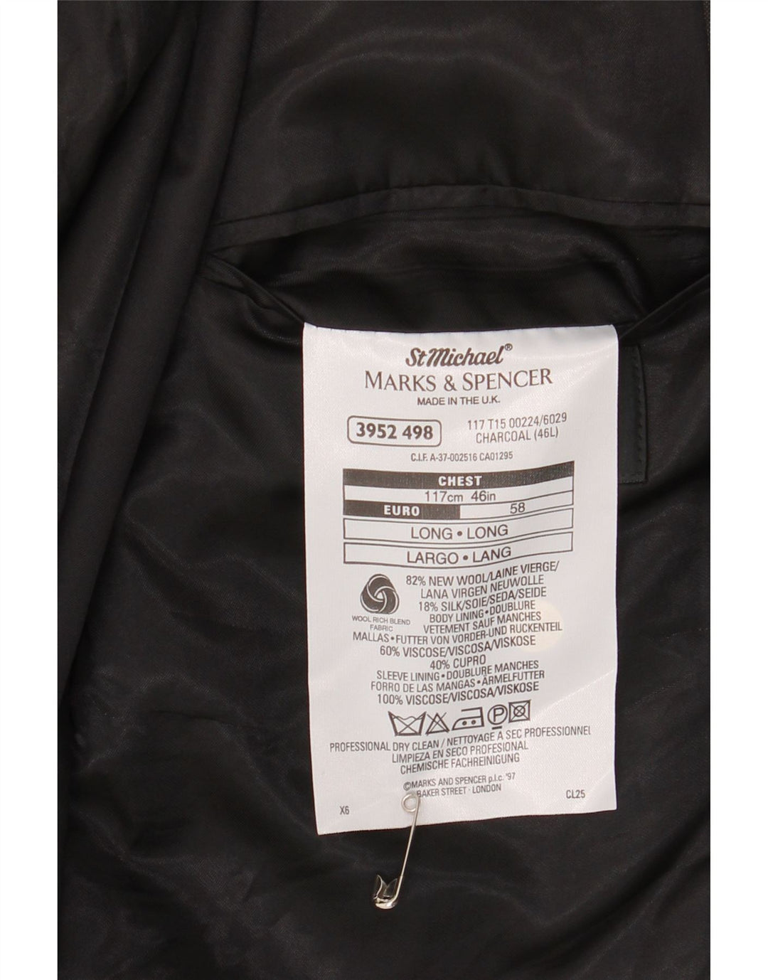Marks & Spencer Herre lang 2-knaps blazerjakke UK 46 XL Grå Ny uld