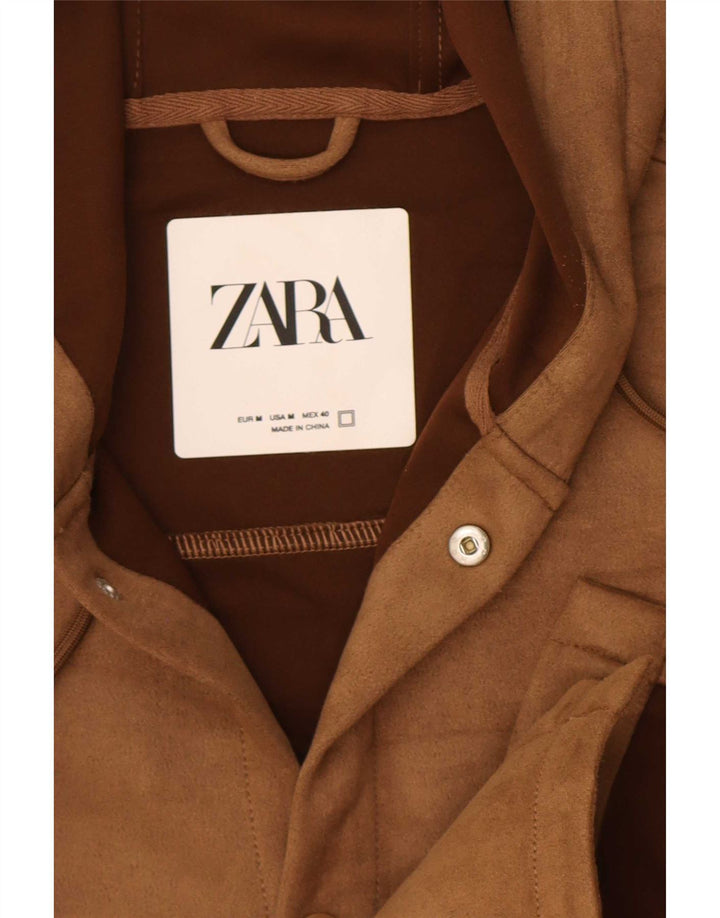 Zara Lumberjack-skjorte med hætte til mænd, medium brun polyester