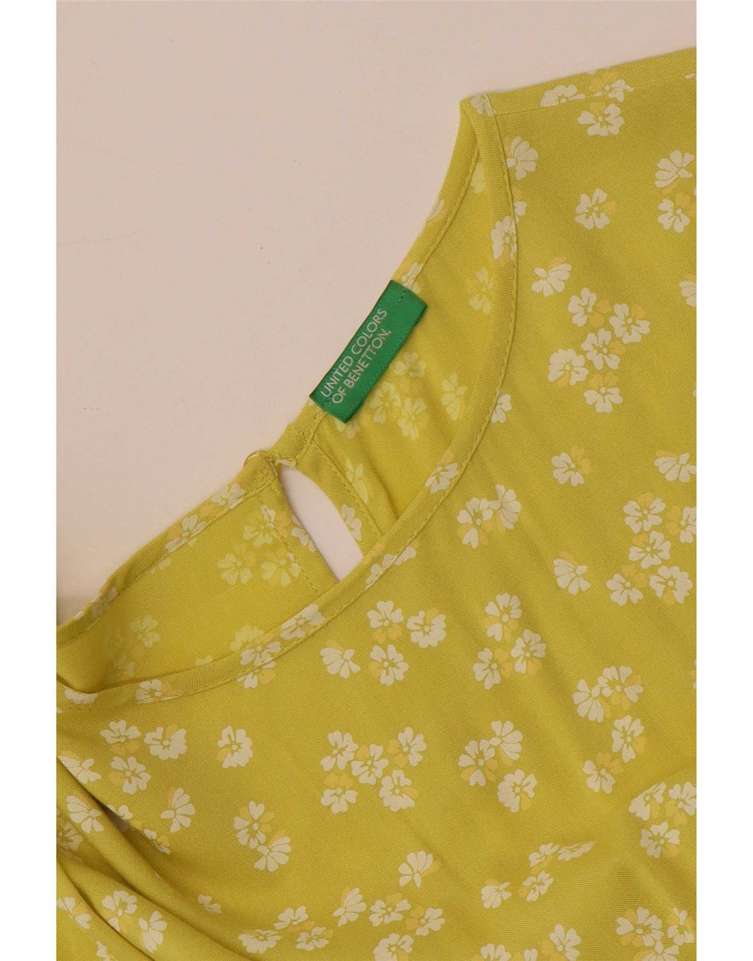 Benetton Dame A-Line Kjole UK 14 Medium Yellow Floral
