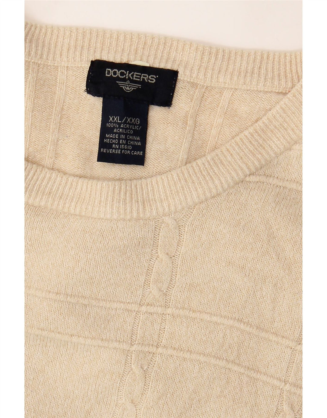 DOCKERS Mens Crew Neck Jumper Sweater 2XL Beige Check Acrylic Vintage Dockers and Second-Hand Dockers from Messina Hembry 