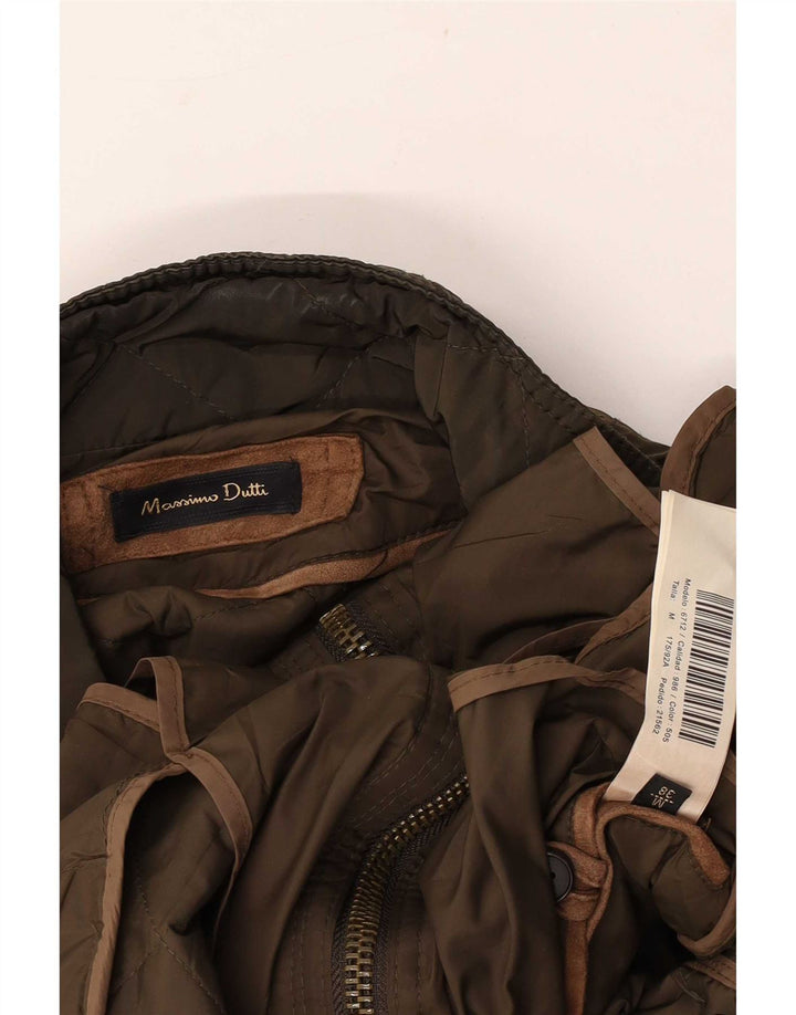 Massimo Dutti Dame Quiltet Jakke UK 14 Medium Khaki Nylon