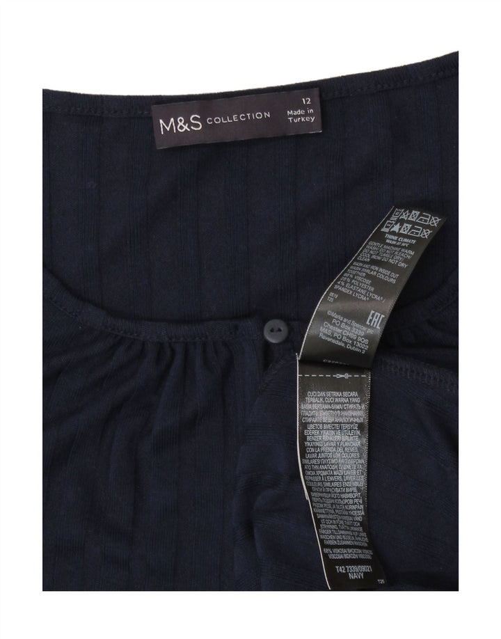 Marks & Spencer Dame Langærmet A-Line Kjole UK 12 Medium Navy Blue