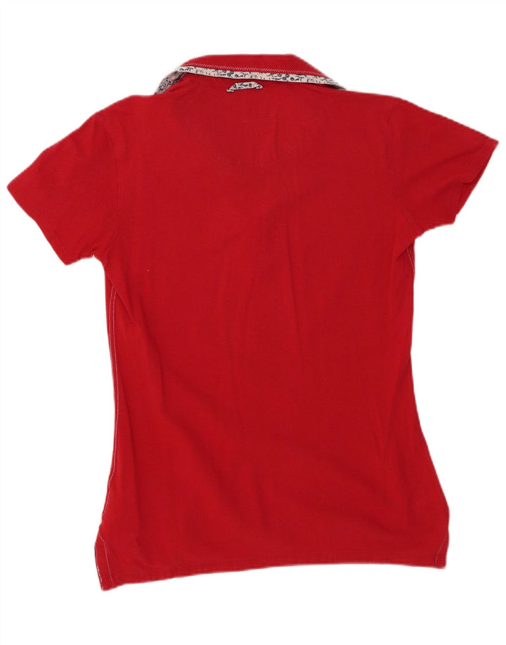 KAPPA Dame Polo Shirt UK 14 Stor Rød Bomuld