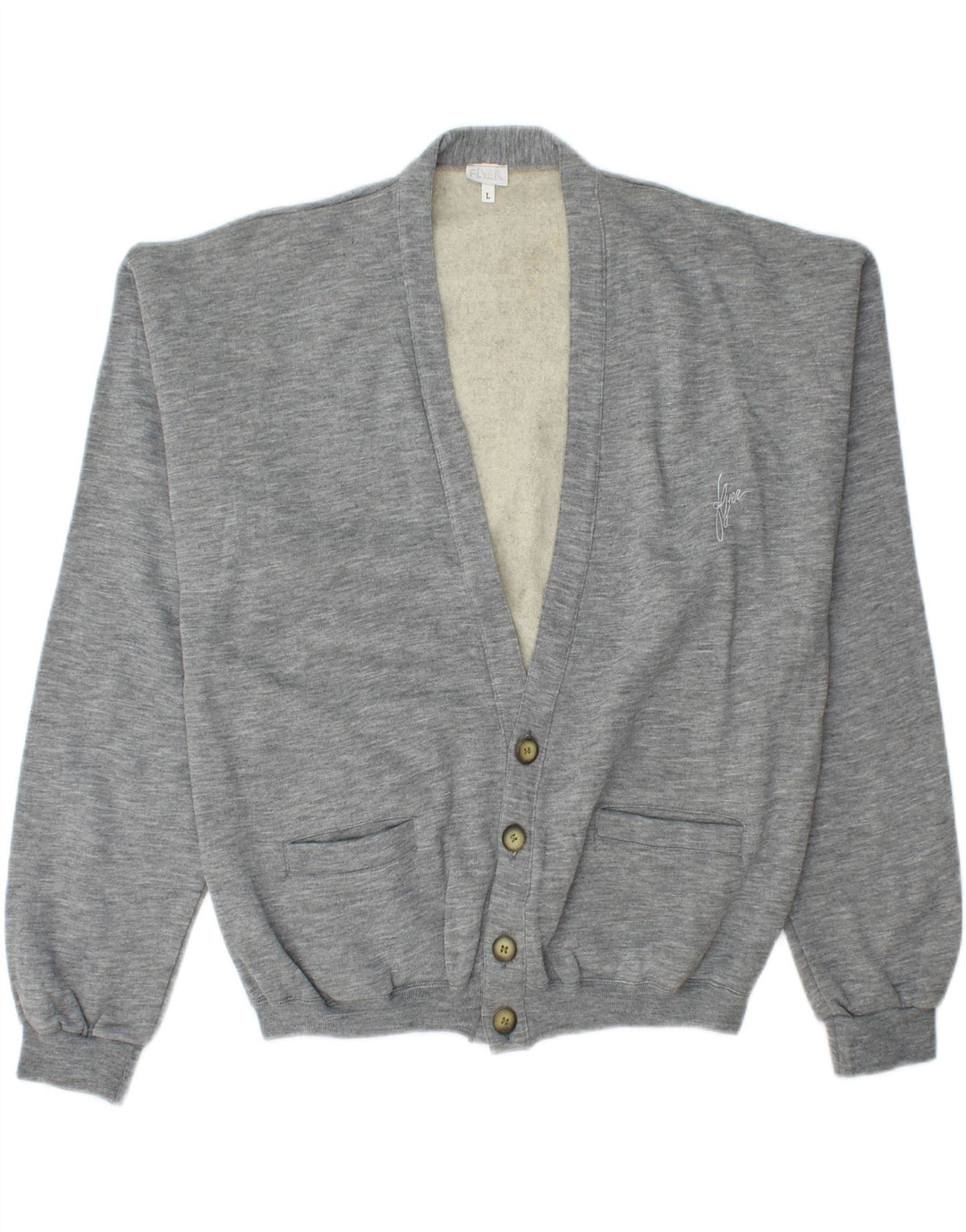 VINTAGE Herre Cardigan Sweater Stor Grå Bomuld