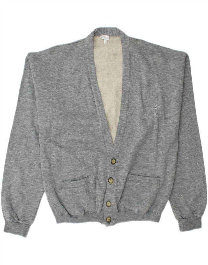 VINTAGE Herre Cardigan Sweater Stor Grå Bomuld